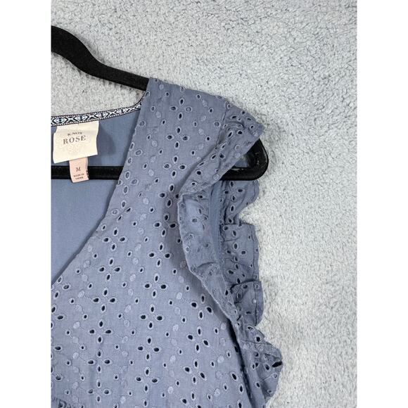 Knox Rose Womens Size M Babydoll Dress V Neck Eyelet Blue - Picture 7 of 11